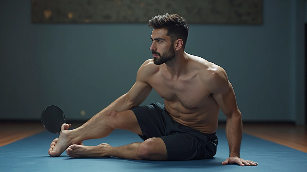 لاعب تنس طاولة يقوم بتمارين التمدد والاسترخاء بعد جلسة تدريب مكثفة